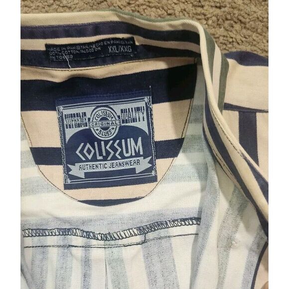 Vintage Coliseum Men's Shirt XXL‎ Black White Stripe Logo Heavy Button Down - Picture 15 of 16